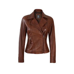 Women's Asymmetrical Cognac Brown Leather Jacket