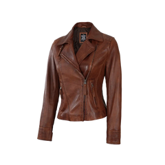 Women's Asymmetrical Cognac Brown Leather Jacket