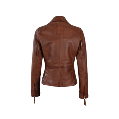 Women's Asymmetrical Cognac Brown Leather Jacket