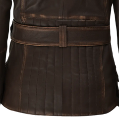 Women's Asymmetrical Distressed Vintage Brown Belted Leather Jacket