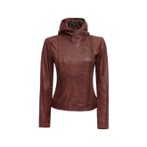 Women's Asymmetrical Motorcycle Leather Jacket with Hood