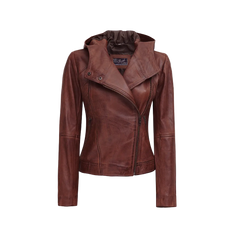Women's Asymmetrical Motorcycle Leather Jacket with Hood