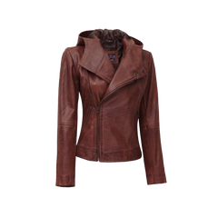Women's Asymmetrical Motorcycle Leather Jacket with Hood