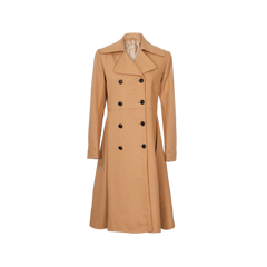 Women's Beige Double-Breasted Wool Overcoat