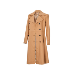 Women's Beige Double-Breasted Wool Overcoat