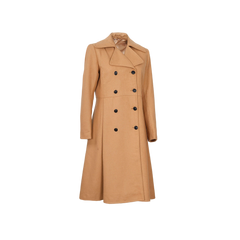 Women's Beige Double-Breasted Wool Overcoat