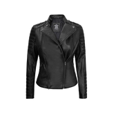 Women's Biker Asymmetrical Black Leather Jacket