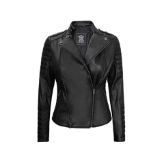 Women's Biker Asymmetrical Black Leather Jacket