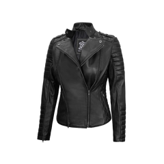 Women's Biker Asymmetrical Black Leather Jacket