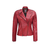 Women's Biker Asymmetrical Red Leather Jacket