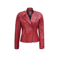 Women's Biker Asymmetrical Red Leather Jacket