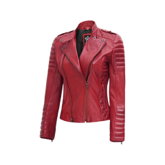 Women's Biker Asymmetrical Red Leather Jacket