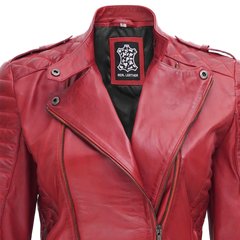 Women's Biker Asymmetrical Red Leather Jacket