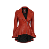 Women's Biker Style Red Leather Peplum Jacket