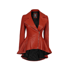 Women's Biker Style Red Leather Peplum Jacket