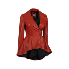 Women's Biker Style Red Leather Peplum Jacket