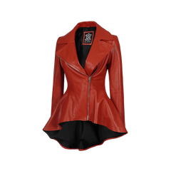 Women's Biker Style Red Leather Peplum Jacket