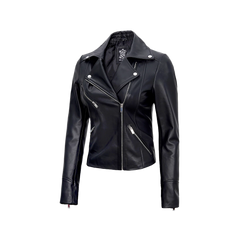 Women's Black Asymmetrical Real Leather Motorcycle Jacket