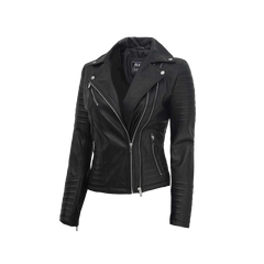 Women's Black Asymmetrical Motorcycle Leather Biker Jacket