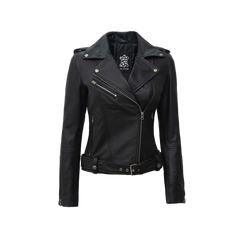 Women's Black Asymmetrical Real Biker Leather Jacket