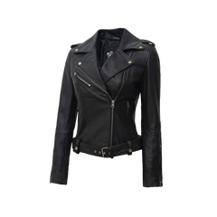 Women's Black Asymmetrical Real Biker Leather Jacket