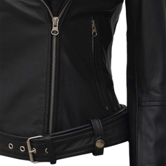 Women's Black Asymmetrical Real Biker Leather Jacket