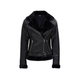 Women's Black Asymmetrical Shearling Leather Jacket