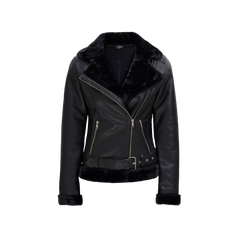 Women's Black Asymmetrical Shearling Leather Jacket