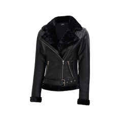 Women's Black Asymmetrical Shearling Leather Jacket
