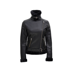 Women's Black Asymmetrical Shearling Leather Jacket