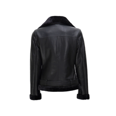 Women's Black Asymmetrical Shearling Leather Jacket