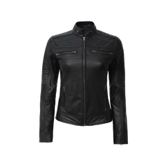 Women's Black Cafe Racer Leather Jacket