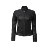 Women's Black Cafe Racer Leather Jacket