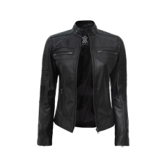Women's Black Cafe Racer Leather Jacket
