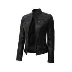 Women's Black Cafe Racer Leather Jacket