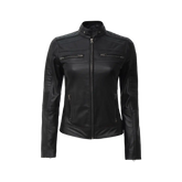 Women's Black Cafe Racer Lightweight Leather Jacket