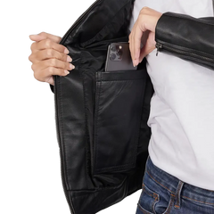 Women's Black Cafe Racer Lightweight Leather Jacket