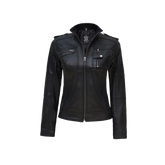 Women's Black Cafe Racer Real Leather Jacket