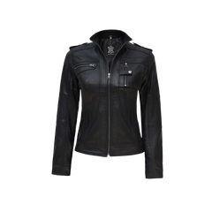 Women's Black Cafe Racer Real Leather Jacket