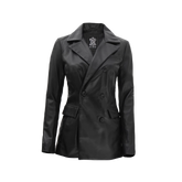 Women Black Double Breasted Leather Blazer
