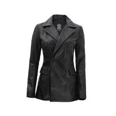 Women Black Double Breasted Leather Blazer