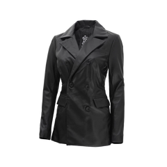 Women Black Double Breasted Leather Blazer