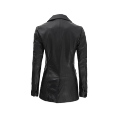 Women Black Double Breasted Leather Blazer