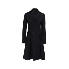 Women's Black Double Breasted Long Wool Trench Coat