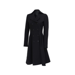 Women's Black Double Breasted Long Wool Trench Coat