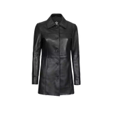 Womens 3/4 Length Real Black Leather Coat