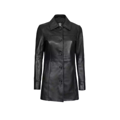 Womens 3/4 Length Real Black Leather Coat