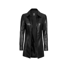 Womens 3/4 Length Real Black Leather Coat