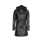 Women’s Black 3/4 Length Leather Coat with Hood