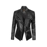 Women's Black Leather Biker Jacket – Asymmetrical & Stylish